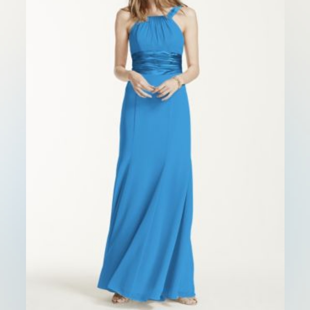 David's Bridal | Chiffon & Charmeu | Blue Halter | Wedding Dress | Prom Dress
